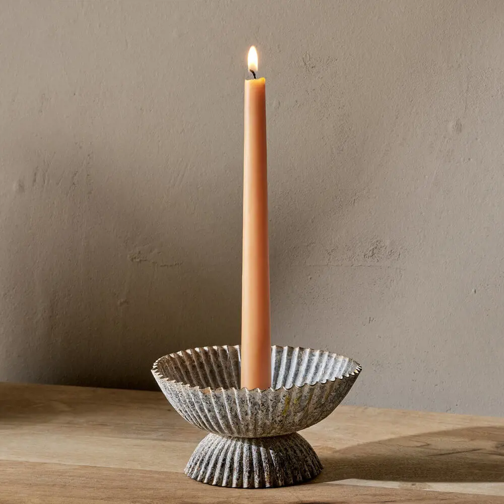 Nkuku Annalla Rustic Iron Candle Holder Aged Zinc Large